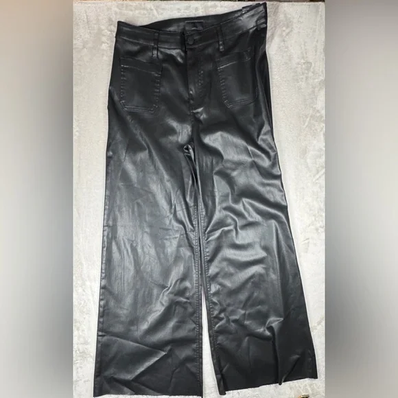 NWT Kut From The Kloth High Rise Goldie Super Flare Faux Leather Black Pants 14